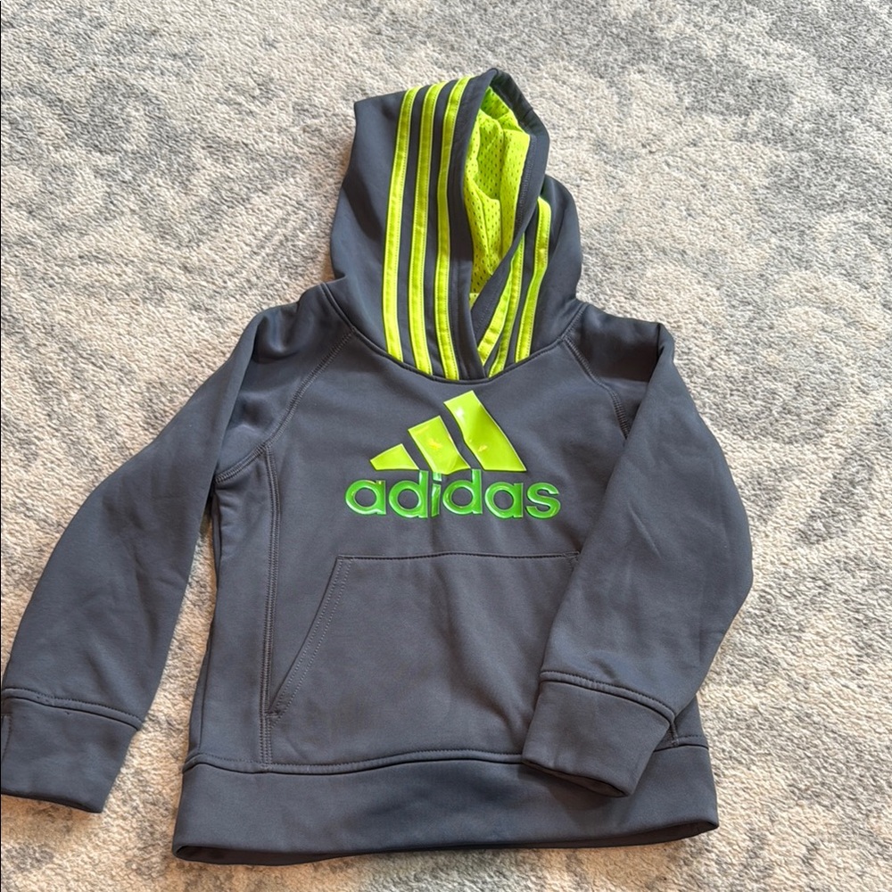 Adidas Kids Gray and Neon Green Hoodie